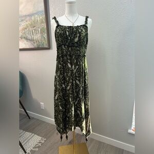 Derek Heart Olive Green Asymmetrical Boho Paisley Dress Size XL